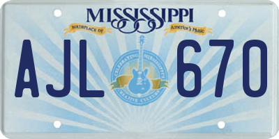 MS license plate AJL670
