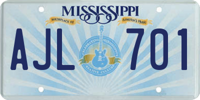 MS license plate AJL701