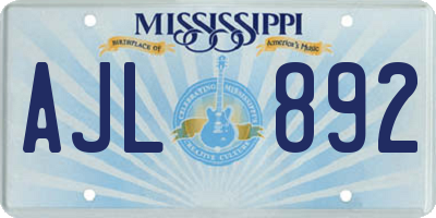 MS license plate AJL892