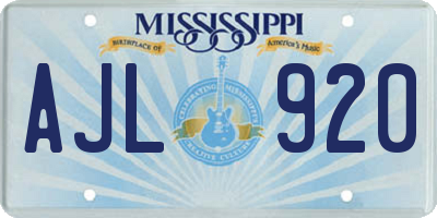 MS license plate AJL920