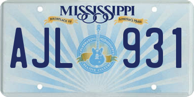 MS license plate AJL931