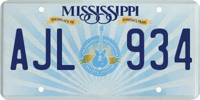 MS license plate AJL934