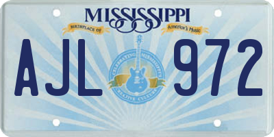 MS license plate AJL972