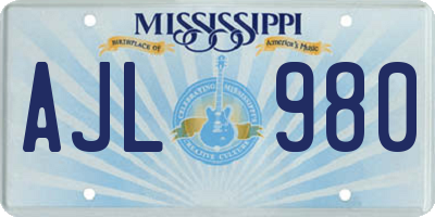 MS license plate AJL980
