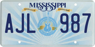 MS license plate AJL987