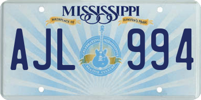 MS license plate AJL994