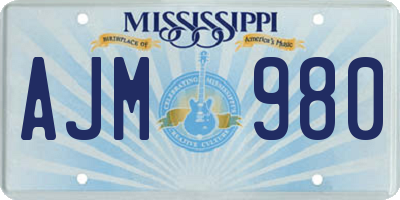 MS license plate AJM980