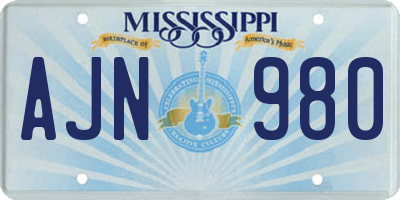 MS license plate AJN980