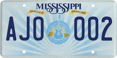 MS license plate AJO002