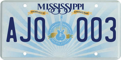 MS license plate AJO003