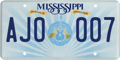 MS license plate AJO007