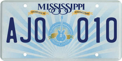 MS license plate AJO010