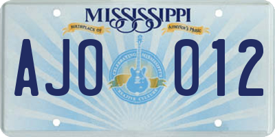 MS license plate AJO012