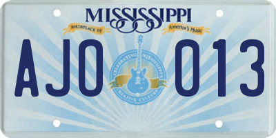 MS license plate AJO013