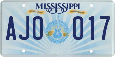 MS license plate AJO017