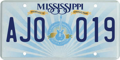 MS license plate AJO019