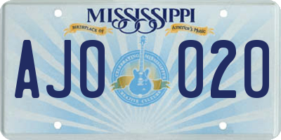 MS license plate AJO020