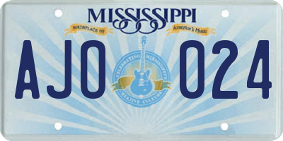 MS license plate AJO024