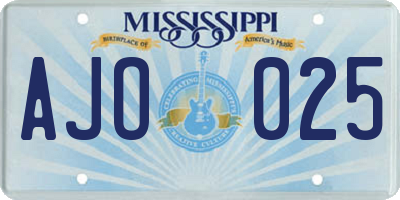 MS license plate AJO025