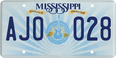 MS license plate AJO028