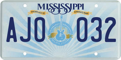 MS license plate AJO032