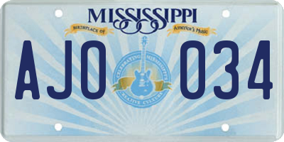 MS license plate AJO034