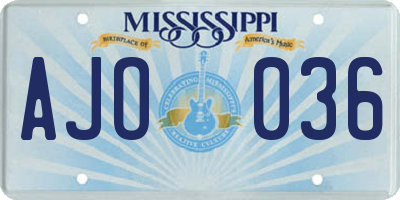 MS license plate AJO036