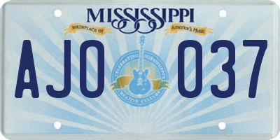 MS license plate AJO037