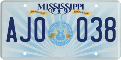 MS license plate AJO038