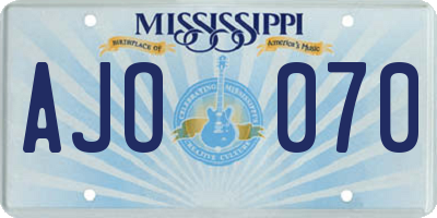 MS license plate AJO070