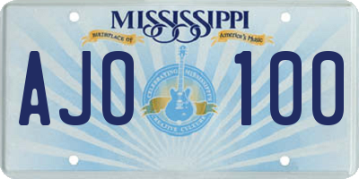 MS license plate AJO100