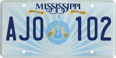 MS license plate AJO102