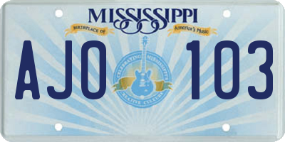 MS license plate AJO103