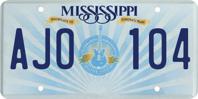 MS license plate AJO104