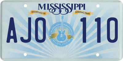 MS license plate AJO110