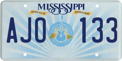 MS license plate AJO133