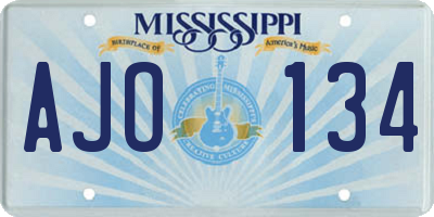 MS license plate AJO134