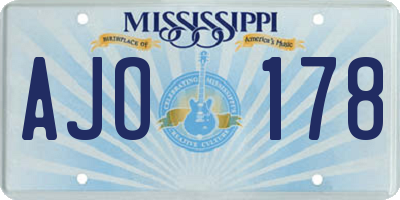 MS license plate AJO178