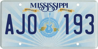 MS license plate AJO193