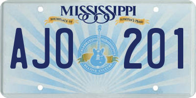 MS license plate AJO201