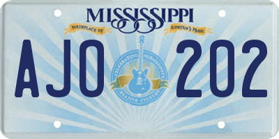 MS license plate AJO202