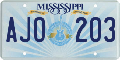 MS license plate AJO203