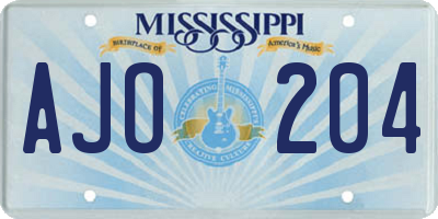 MS license plate AJO204