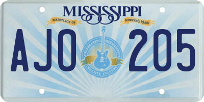 MS license plate AJO205