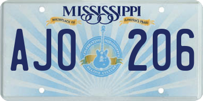 MS license plate AJO206