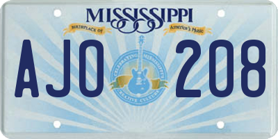 MS license plate AJO208