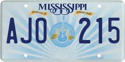 MS license plate AJO215