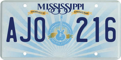 MS license plate AJO216