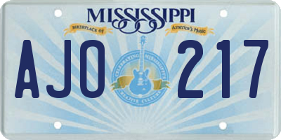 MS license plate AJO217