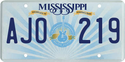 MS license plate AJO219
